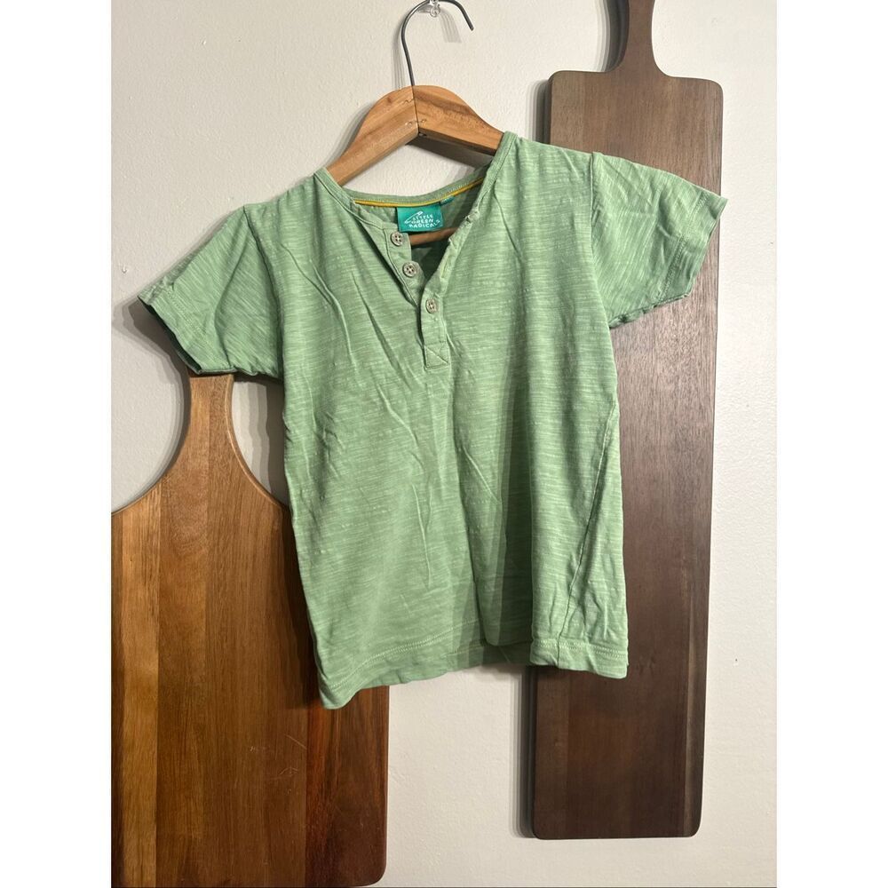 Little Green Radicals Green 100% Cotton Short Sleeve Henley Shirt Size 5-6